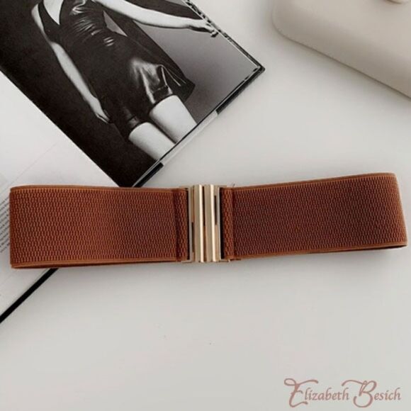 2/$21 Ladies Fashionable Wide Elastic Ladies Brown Belt - Picture 1 of 4
